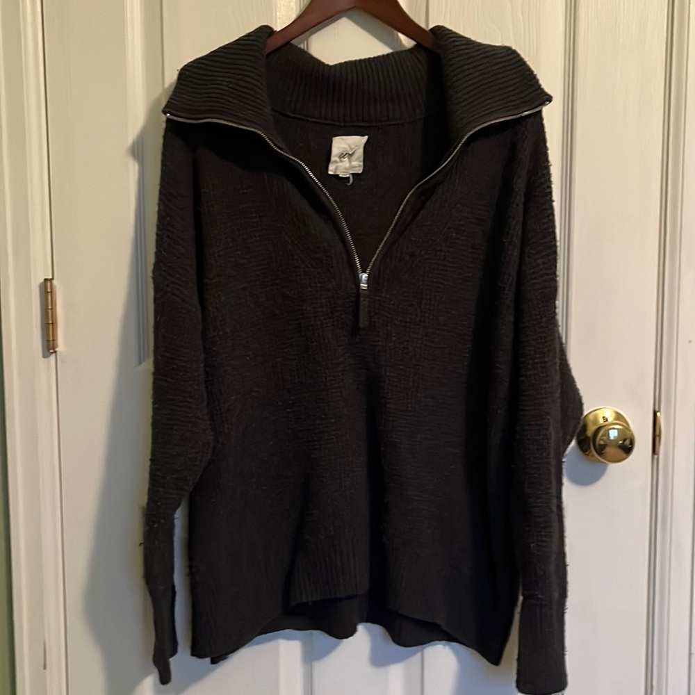 Aerie waffle knit half zip pullover, charcoal grey